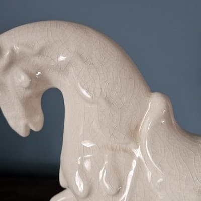 Vintage Chinese Tang Dynasty Style Cream Crazed Crackle Ceramic Horse Figurine - Thumbnail 5