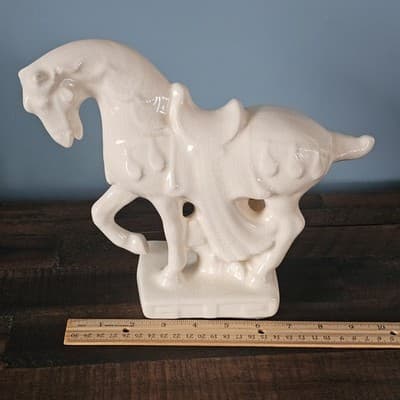 Vintage Chinese Tang Dynasty Style Cream Crazed Crackle Ceramic Horse Figurine - Thumbnail 7