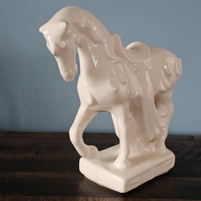 Vintage Chinese Tang Dynasty Style Cream Crazed Crackle Ceramic Horse Figurine - Thumbnail 4