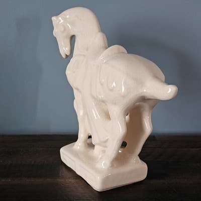 Vintage Chinese Tang Dynasty Style Cream Crazed Crackle Ceramic Horse Figurine - Thumbnail 2