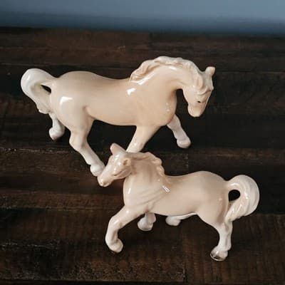 Vintage Lefton Japan Horse & Foal Figurines Cream Palomino Porcelain Pair - Thumbnail 4