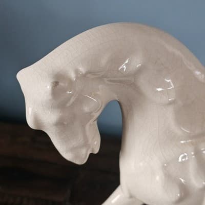 Vintage Chinese Tang Dynasty Style Cream Crazed Crackle Ceramic Horse Figurine - Thumbnail 6