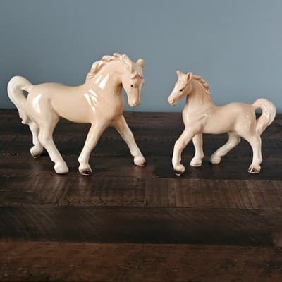 Vintage Lefton Japan Horse & Foal Figurines Cream Palomino Porcelain Pair - Thumbnail 5
