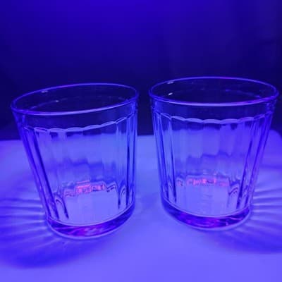 Optica Blue by Pasabahce 12oz Old Fashion 4" Glasses Set of 2 Vintage Glow - Thumbnail 5