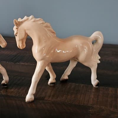 Vintage Lefton Japan Horse & Foal Figurines Cream Palomino Porcelain Pair - Thumbnail 6