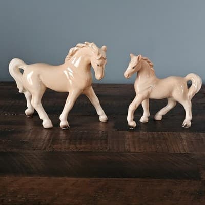 Vintage Lefton Japan Horse & Foal Figurines Cream Palomino Porcelain Pair - Thumbnail 2