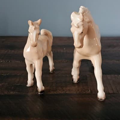 Vintage Lefton Japan Horse & Foal Figurines Cream Palomino Porcelain Pair - Thumbnail 14