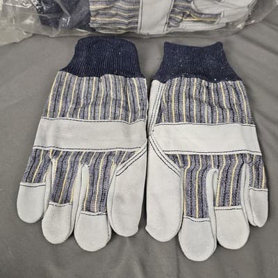 Leather Palm Work Gloves KnitWrist Glove Cuff Size L Large 9 Pairs - Thumbnail 4