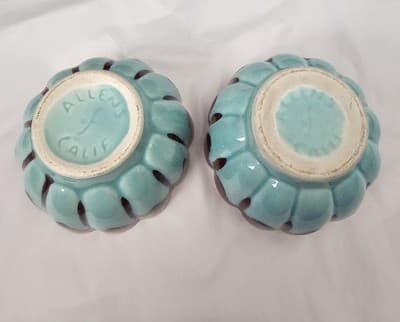 Allens of California Drip Glaze 2 Small Bowls Light Teal W Purple MCM Vtg - Thumbnail 4