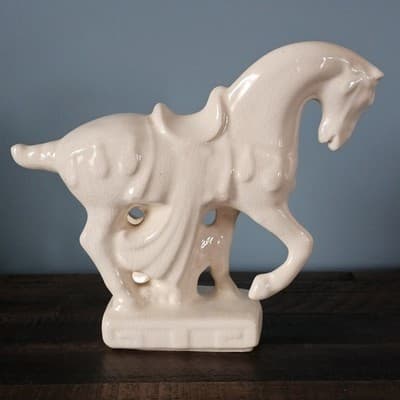 Vintage Chinese Tang Dynasty Style Cream Crazed Crackle Ceramic Horse Figurine - Thumbnail 3