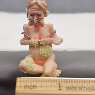 Granny Old Lady Bikini Knitting Figurine Small Sitting on Edge Plastic Free Ship - Thumbnail 7