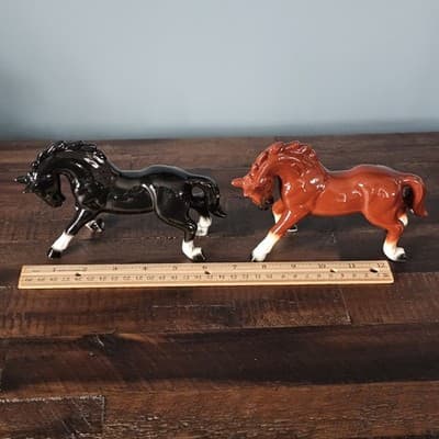Vintage Gloss Horse Figurines Black & Chestnut Pair Set of 2 Prancing - Thumbnail 11