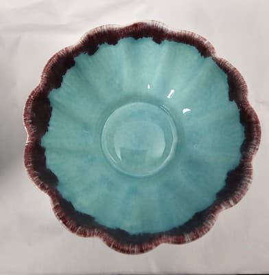 Allens of California Drip Glaze 2 Small Bowls Light Teal W Purple MCM Vtg - Thumbnail 5