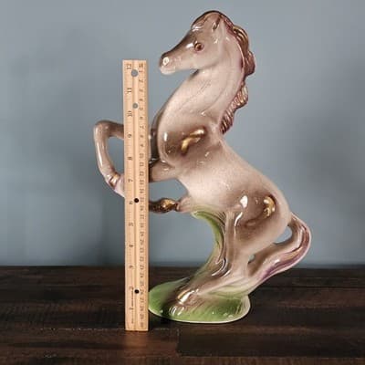 Large Vtg Japan Rearing Horse Figurine Pink Lavendar Gold Trim 11" Mid Century - Thumbnail 8
