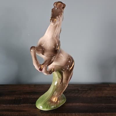 Large Vtg Japan Rearing Horse Figurine Pink Lavendar Gold Trim 11" Mid Century - Thumbnail 5