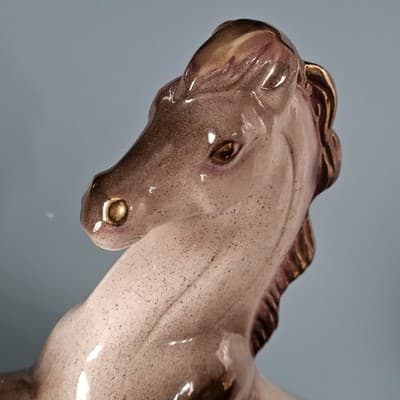 Large Vtg Japan Rearing Horse Figurine Pink Lavendar Gold Trim 11" Mid Century - Thumbnail 9