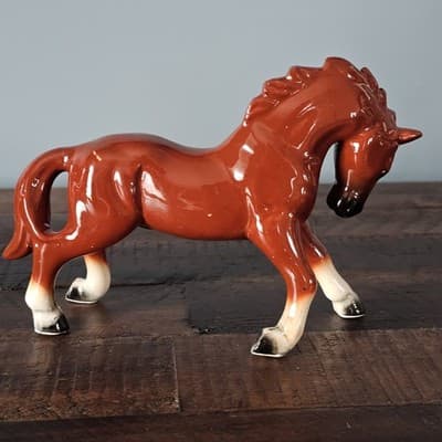 Vintage Gloss Horse Figurines Black & Chestnut Pair Set of 2 Prancing - Thumbnail 5