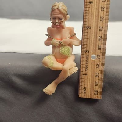 Granny Old Lady Bikini Knitting Figurine Small Sitting on Edge Plastic Free Ship - Thumbnail 6
