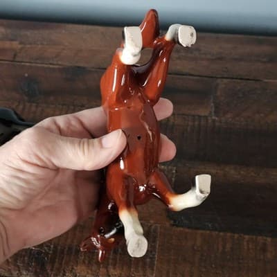 Vintage Gloss Horse Figurines Black & Chestnut Pair Set of 2 Prancing - Thumbnail 10