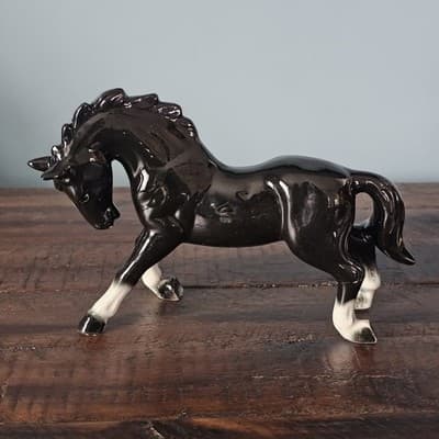 Vintage Gloss Horse Figurines Black & Chestnut Pair Set of 2 Prancing - Thumbnail 7