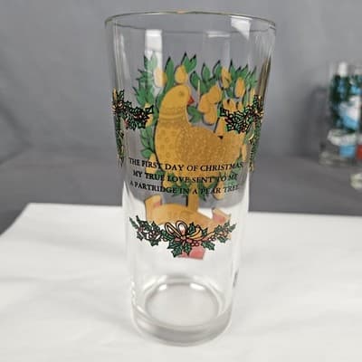 Vintage 12 Days Of Christmas Glasse 1st Day - 4th Day Brockway 12 oz 6.25" Tall - Thumbnail 4