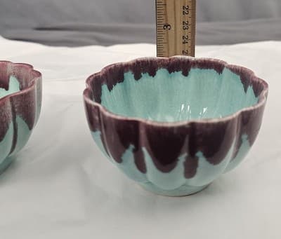 Allens of California Drip Glaze 2 Small Bowls Light Teal W Purple MCM Vtg - Thumbnail 8