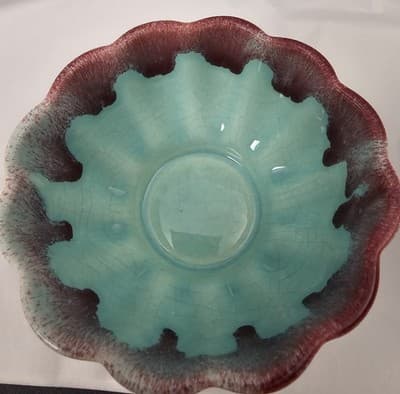 Allens of California Drip Glaze 2 Small Bowls Light Teal W Purple MCM Vtg - Thumbnail 6