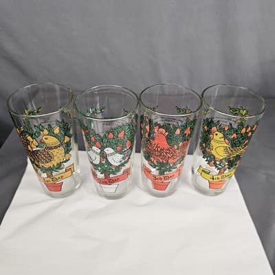 Vintage 12 Days Of Christmas Glasse 1st Day - 4th Day Brockway 12 oz 6.25" Tall - Thumbnail 2