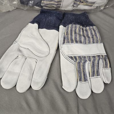 Leather Palm Work Gloves KnitWrist Glove Cuff Size L Large 9 Pairs - Thumbnail 2