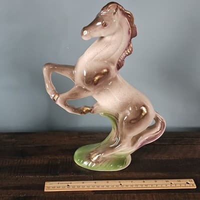 Large Vtg Japan Rearing Horse Figurine Pink Lavendar Gold Trim 11" Mid Century - Thumbnail 7