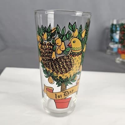 Vintage 12 Days Of Christmas Glasse 1st Day - 4th Day Brockway 12 oz 6.25" Tall - Thumbnail 3