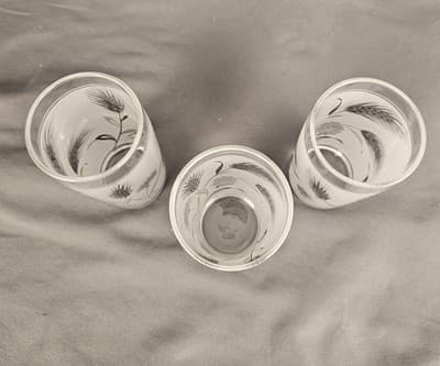 Vintage Libbey Frosted Juice Glasses Silver Wheat Mid Century 4" Set of 3 - Thumbnail 3