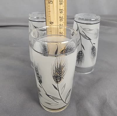 Vintage Libbey Frosted Juice Glasses Silver Wheat Mid Century 4" Set of 3 - Thumbnail 7