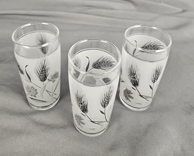 Vintage Libbey Frosted Juice Glasses Silver Wheat Mid Century 4" Set of 3 - Thumbnail 2
