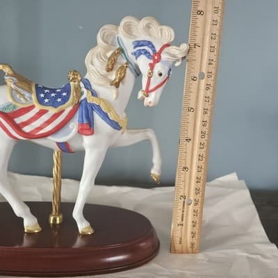 Lenox 1991 Carousel Horse Red White & Blue Gold Trim Wood Base Patriotic - Thumbnail 9