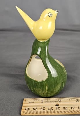 Vintage Pennsbury Pottery Folk Art Slick Chick Yellow Bird On Gourd Planter - Thumbnail 7
