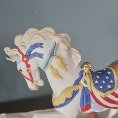 Lenox 1991 Carousel Horse Red White & Blue Gold Trim Wood Base Patriotic - Thumbnail 4