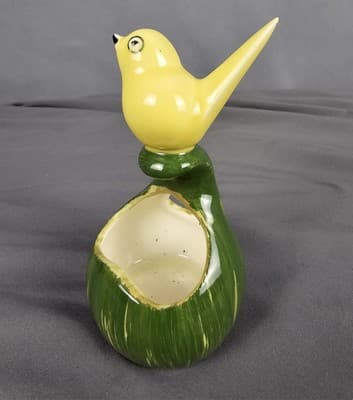 Vintage Pennsbury Pottery Folk Art Slick Chick Yellow Bird On Gourd Planter - Thumbnail 2