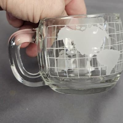 Vintage Nescafe World Globe Etched Glass Coffee Mugs 4 Pc Set Nestle, 3 dif. Run - Thumbnail 12