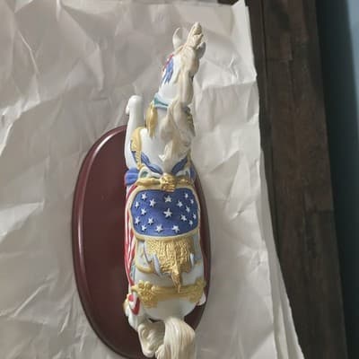 Lenox 1991 Carousel Horse Red White & Blue Gold Trim Wood Base Patriotic - Thumbnail 5
