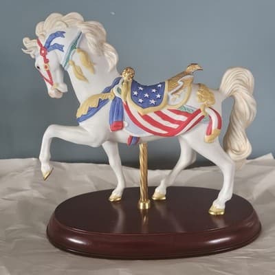 Lenox 1991 Carousel Horse Red White & Blue Gold Trim Wood Base Patriotic - Thumbnail 3