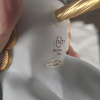 Lenox 1993 Carousel Horse Pink Roses Gold Trim Wood Base Christmas - Thumbnail 6