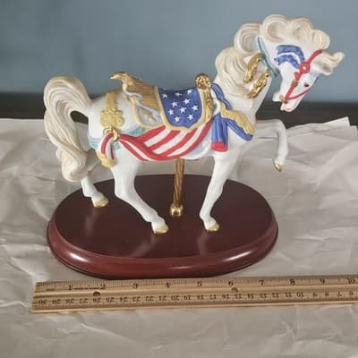 Lenox 1991 Carousel Horse Red White & Blue Gold Trim Wood Base Patriotic - Thumbnail 8