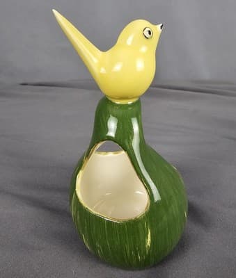 Vintage Pennsbury Pottery Folk Art Slick Chick Yellow Bird On Gourd Planter - Thumbnail 4
