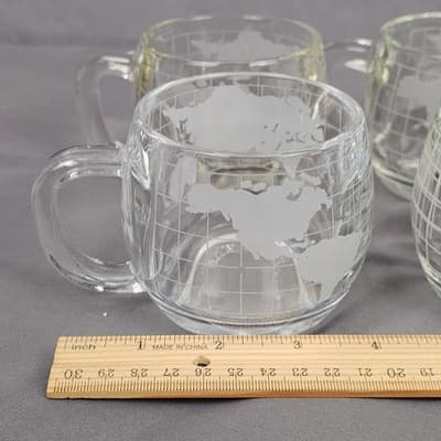 Vintage Nescafe World Globe Etched Glass Coffee Mugs 4 Pc Set Nestle, 3 dif. Run - Thumbnail 16