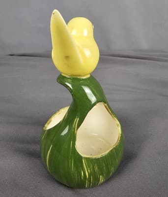 Vintage Pennsbury Pottery Folk Art Slick Chick Yellow Bird On Gourd Planter - Thumbnail 3