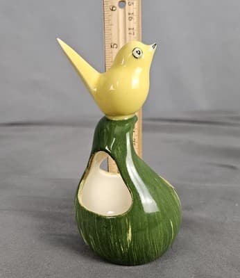 Vintage Pennsbury Pottery Folk Art Slick Chick Yellow Bird On Gourd Planter - Thumbnail 6