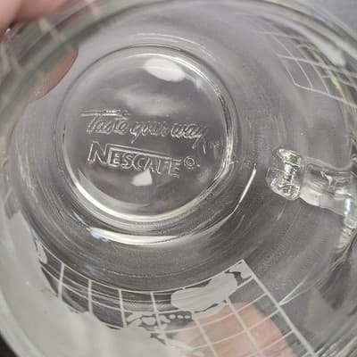 Vintage Nescafe World Globe Etched Glass Coffee Mugs 4 Pc Set Nestle, 3 dif. Run - Thumbnail 14