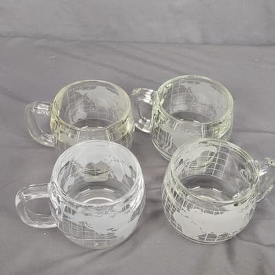 Vintage Nescafe World Globe Etched Glass Coffee Mugs 4 Pc Set Nestle, 3 dif. Run - Thumbnail 15