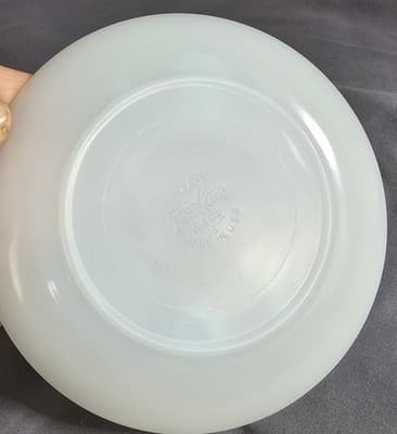 Vtg Anchor Hocking Fire King Milk Glass Cup Saucer Bonnie Blue Flowers - Thumbnail 5